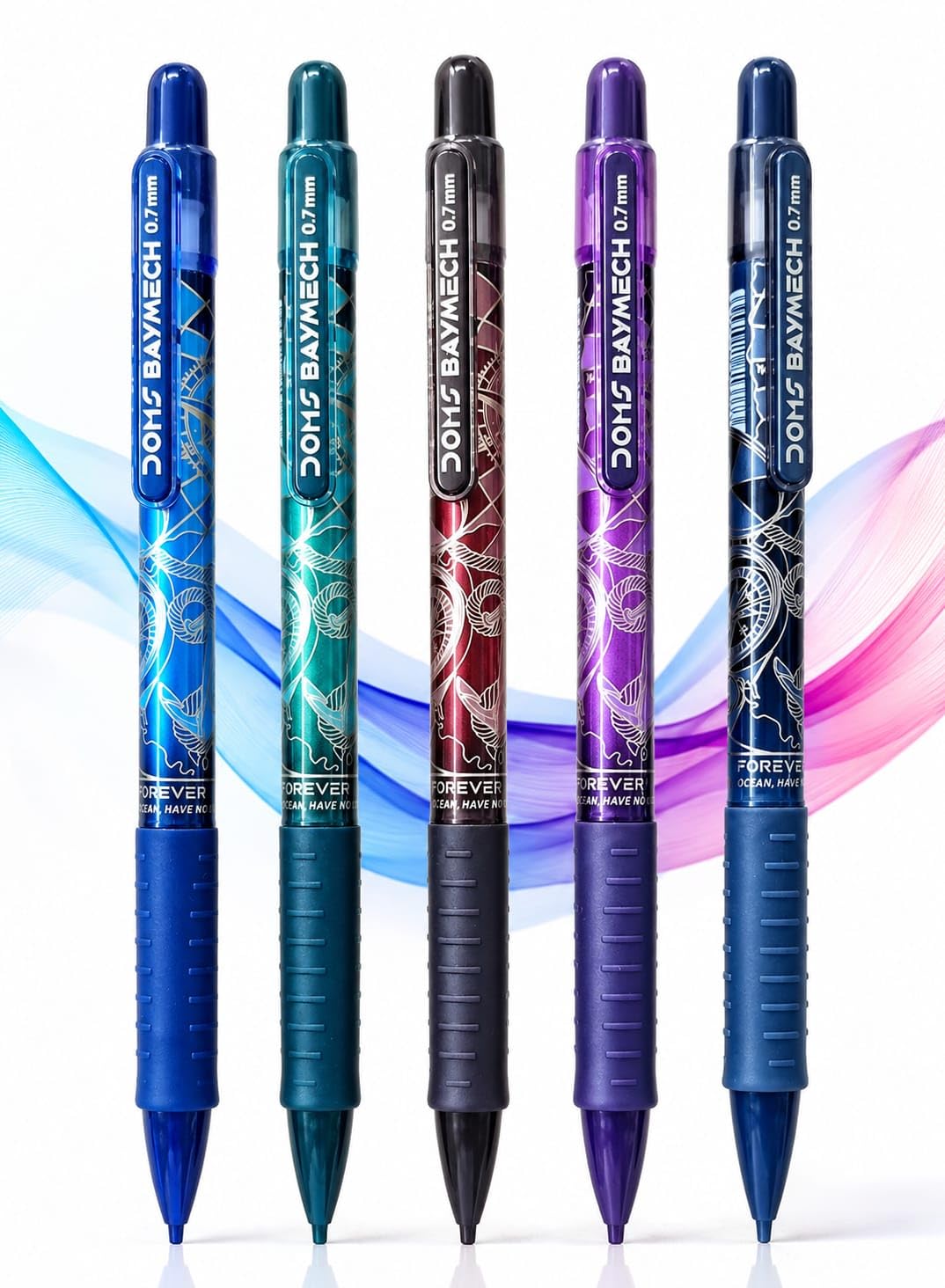 Doms BAYMECH 0.7mm Mechanical Pencil- Pack of 10 | 5 Vibrant Body Colors With Soft Rubberized Grip | Rich Modern Look | Super Dark HB Grade Strong Graphite, Built-in Eraser & 2 Spare Leads 2