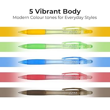 Doms Ultra-Click Mechanical Pencil | 0.7mm Lead and Built-in Eraser | 5 Vibrant Body Color | Pack of 10 | Extra Smooth and Dark Writing | Official Merchandise 3