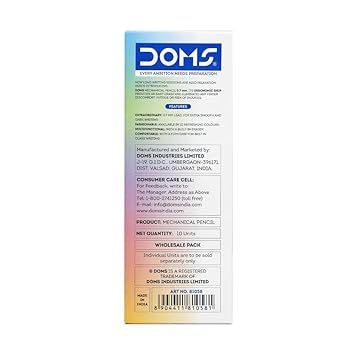 Doms Ultra-Click Mechanical Pencil | 0.7mm Lead and Built-in Eraser | 5 Vibrant Body Color | Pack of 10 | Extra Smooth and Dark Writing | Official Merchandise 2