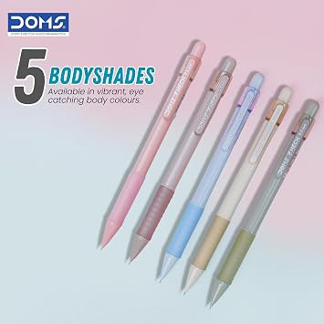Doms E-Mech Mechancial Pencil | 0.5mm Lead and Built-in Eraser | 5 Different Body Color | Pack of 10 | Firm Grip and Smooth Writing | Official Merchandise 2