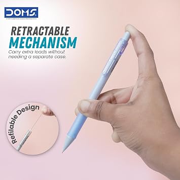 Doms E-Mech Mechancial Pencil | 0.5mm Lead and Built-in Eraser | 5 Different Body Color | Pack of 10 | Firm Grip and Smooth Writing | Official Merchandise 3