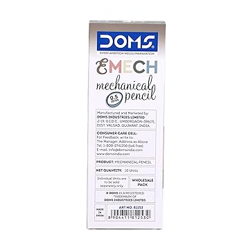 Doms E-Mech Mechancial Pencil | 0.5mm Lead and Built-in Eraser | 5 Different Body Color | Pack of 10 | Firm Grip and Smooth Writing | Official Merchandise 4