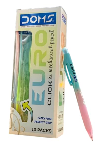 Doms Euro Click 0.7mm Extra Dark Mechanical Pencil- 5 Attractive Body Colours- In Built Eraser & 1 Extra Lead- Triangular Soft Rubberized Grip- Silent Click-Super Smooth Writing- Pack of 10 Pencils 4
