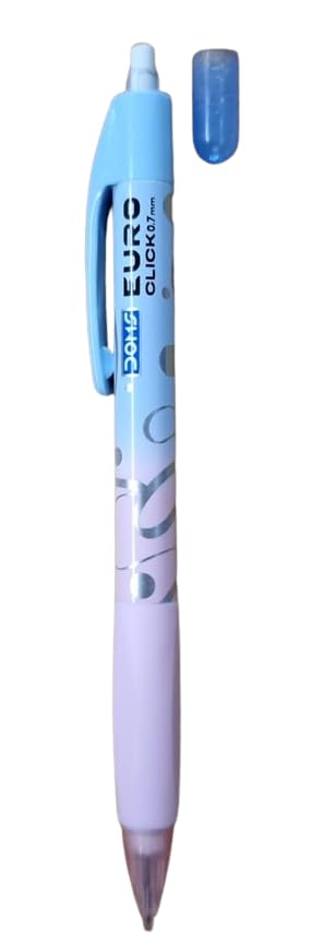 Doms Euro Click 0.7mm Extra Dark Mechanical Pencil- 5 Attractive Body Colours- In Built Eraser & 1 Extra Lead- Triangular Soft Rubberized Grip- Silent Click-Super Smooth Writing- Pack of 10 Pencils 6