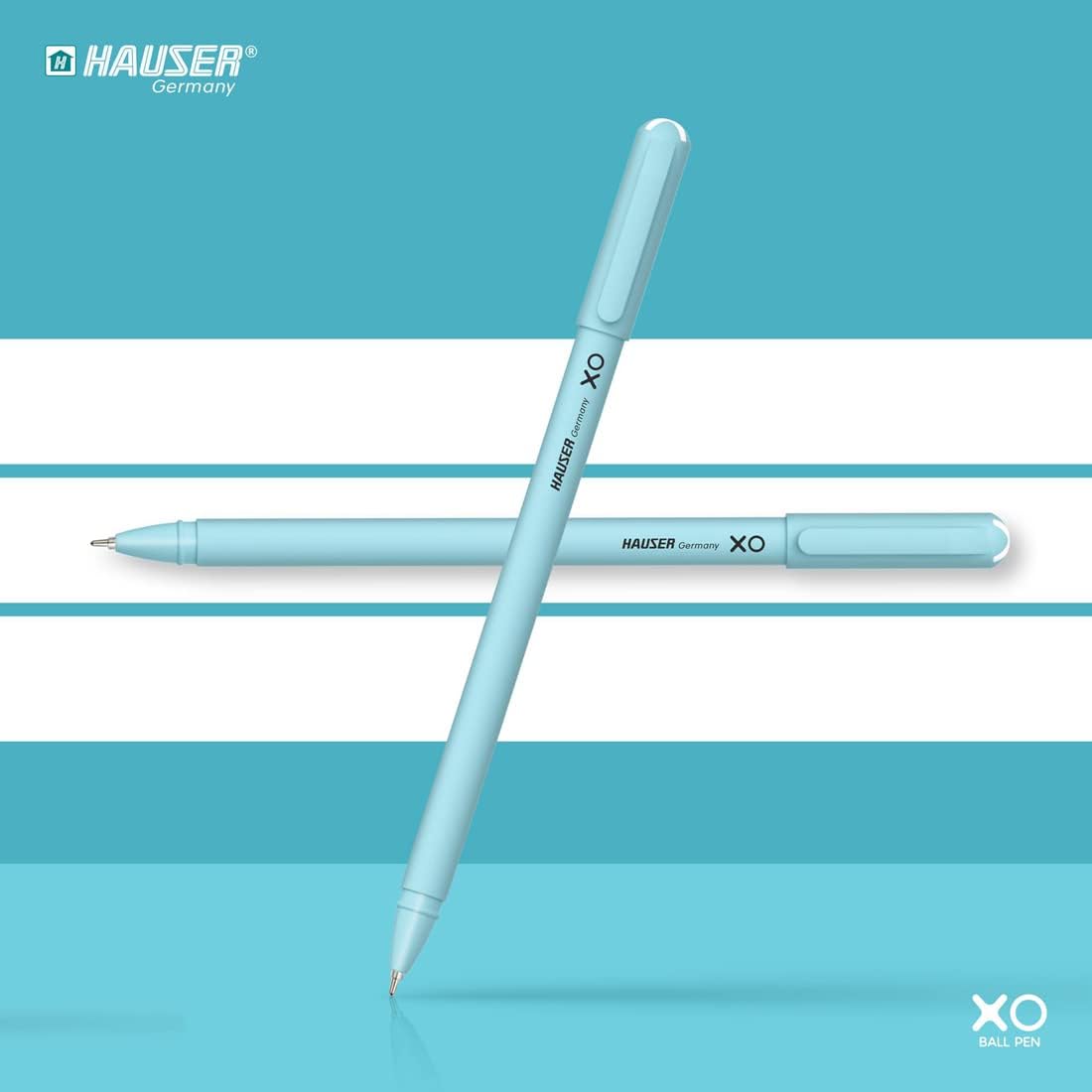 Hauser XO 0.7mm Ball Pen Blister Pack | Sleek Body & Minimalistic Design | Matt Finish & Solid Body Type | Low Viscosity Ink With Ultra Durable Tip | Blue Ink, Pack of 20 Pens 2