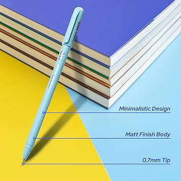 Hauser XO 0.7mm Ball Pen Blister Pack | Sleek Body & Minimalistic Design | Matt Finish & Solid Body Type | Low Viscosity Ink With Ultra Durable Tip | Blue Ink, Pack of 20 Pens 5