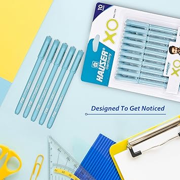 Hauser XO 0.7mm Ball Pen Blister Pack | Sleek Body & Minimalistic Design | Matt Finish & Solid Body Type | Low Viscosity Ink With Ultra Durable Tip | Blue Ink, Pack of 20 Pens 6