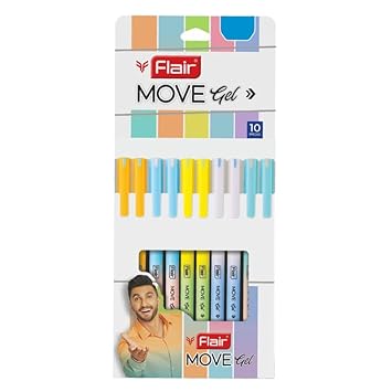 FLAIR Move Gel Pen | Minimalistic & Aesthetic Matt Finish Pastel Body Colors | Effortless Writing With Sleek Clip Design | Blue Ink, Set Of 10
