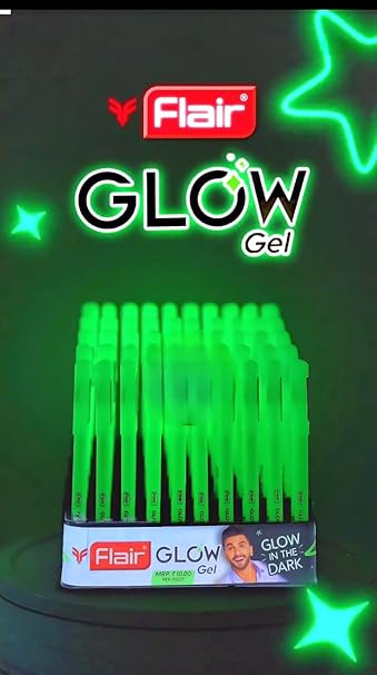 FLAIR GLOW Gel Pen(Glows In The Dark) Waterproof Gel Pen 0.7mm Tip-Pack of 20-Blue Ink| Lightweight, Smooth Writing, Comfortable Grip| Quick-Dry, Non-Fading, Low Viscosity Ink- For Daily Writing Use 2