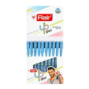 FLAIR UP Gel Waterproof Gel Ink-Blue Ink- Pack of 10| Lightweight, Sleek Body, Comfortable Grip, Low-Viscosity Ink For Smudge Free Smooth & Long Writing| For Daily Writing Use