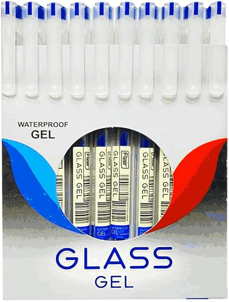 FLAIR Glass Gel Pen Wallet Pack | Tip Size 0.6 mm | Water Proof Ink For Smooth Flow System | Low-Viscosity Ink For Smudge Free Writing | Blue Ink, Pack Of 30 6
