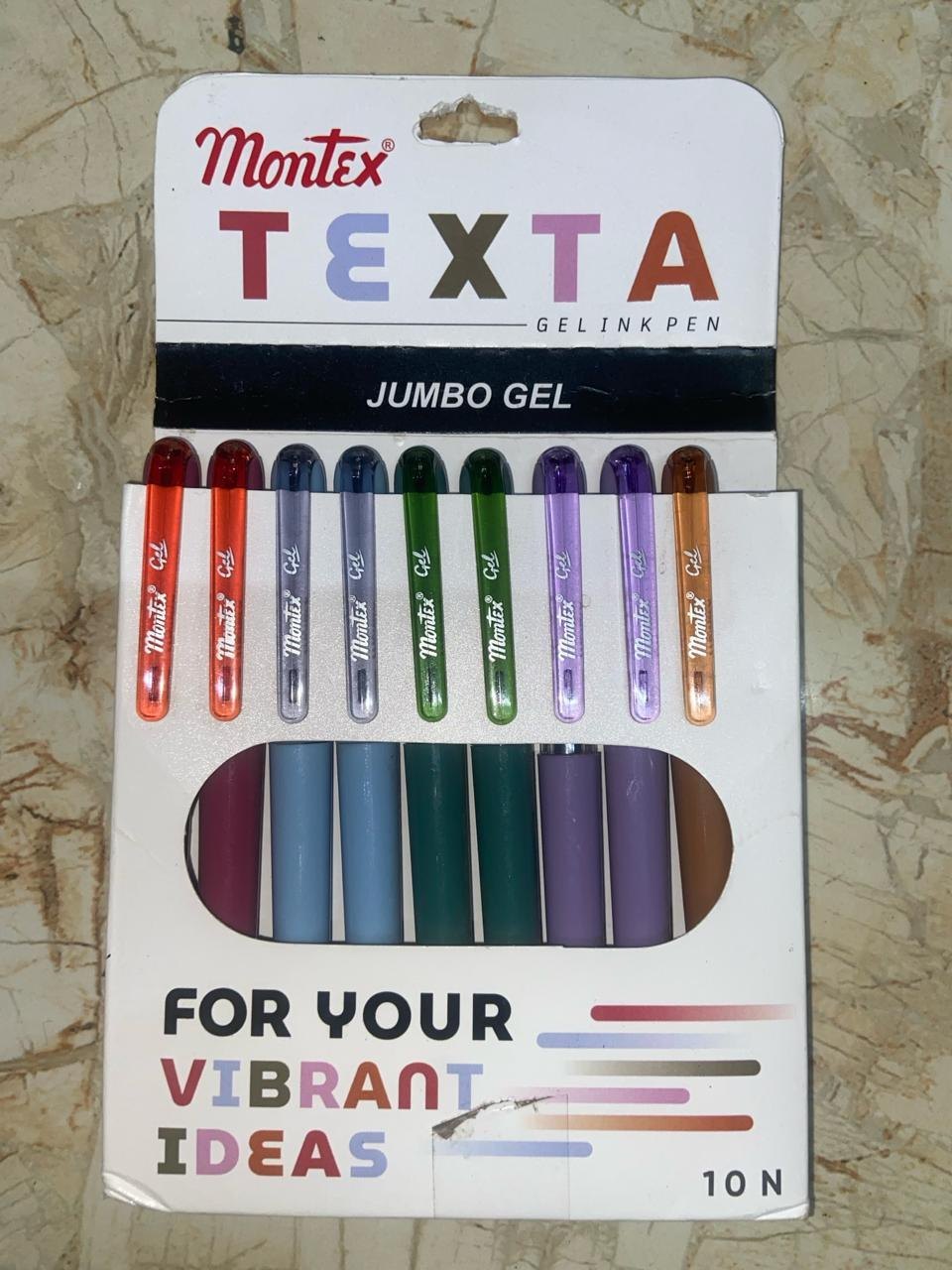 Montex Texta Gel Pen - Water Proof Gel Ink - Quick Dry - Pocket Size - Jumbo Refill - Pack of 10 pens - Blue Ink