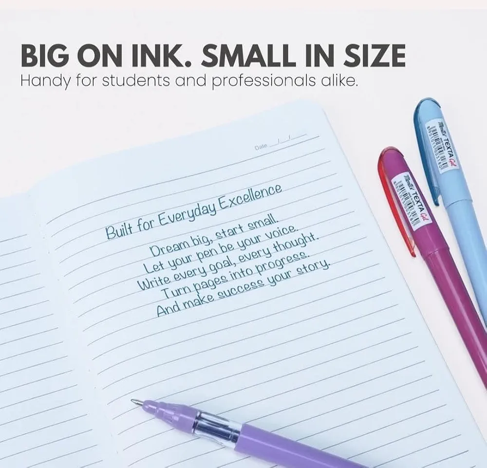 Montex Texta Gel Pen - Water Proof Gel Ink - Quick Dry - Pocket Size - Jumbo Refill - Pack of 10 pens - Blue Ink 2