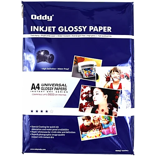 Oddy 130 GSM A4 Size Glossy Photo Paper – Non Adhesive, Universal Coated, Water Proof Pack of 50 Sheets,