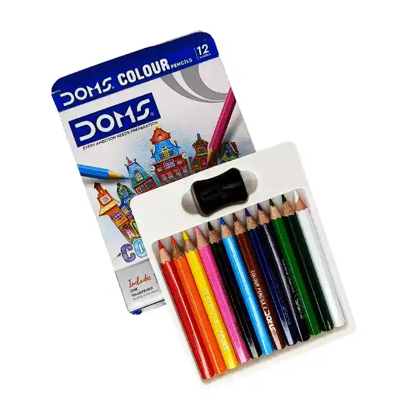 Doms Small Pencil Colours – 12 Shades (85mm Each) with Free Sharpener 2