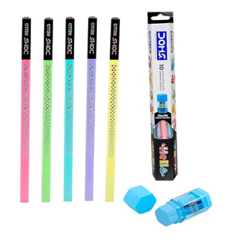 Doms Hello X-Tra Dark Pencil (pastel Shades) with Free Erasner (Erase + Sharp), Black 3