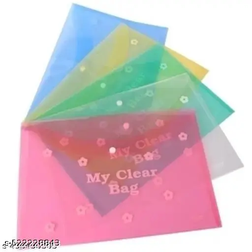 My Clear Bag Pack of 12 Full Size A4 Imported Lightweight Durable Plastic, Floral Design Transparent Plastic Folder, Button Closer File, Document Organizer 2