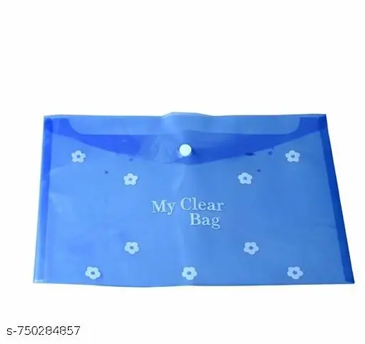 My Clear Bag Pack of 12 Full Size A4 Imported Lightweight Durable Plastic, Floral Design Transparent Plastic Folder, Button Closer File, Document Organizer 3