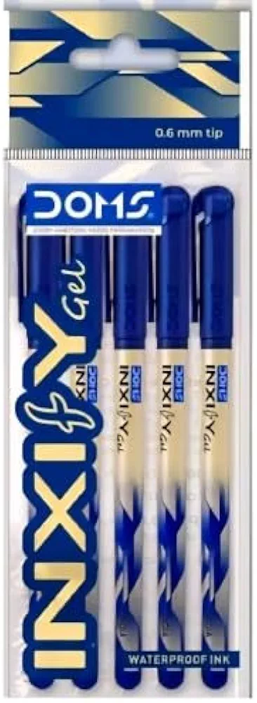 Doms Inxify Waterproof Gel Pen 0.6mm Tip-Blue Ink-Pack of 30| Premium Matt/Glossy Finish Body| Non-Fading, Smudge Resistant, Lightweight| Comfortable Grip, Super Smooth Writing