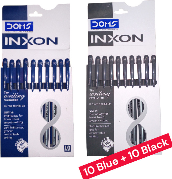 DOMS Inxon Blue and Black Ball Pen (Pack of 20, Ink Color - Blue & Black) 4