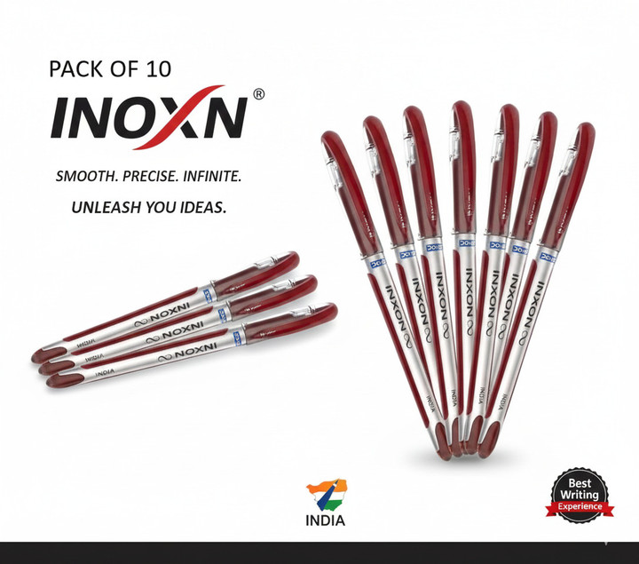 DOMS INXON Ballpoint Pens With Soft Rubberized Grip For Comfortable Writing Ball Pen (Pack of 10, Ink Color - Red)