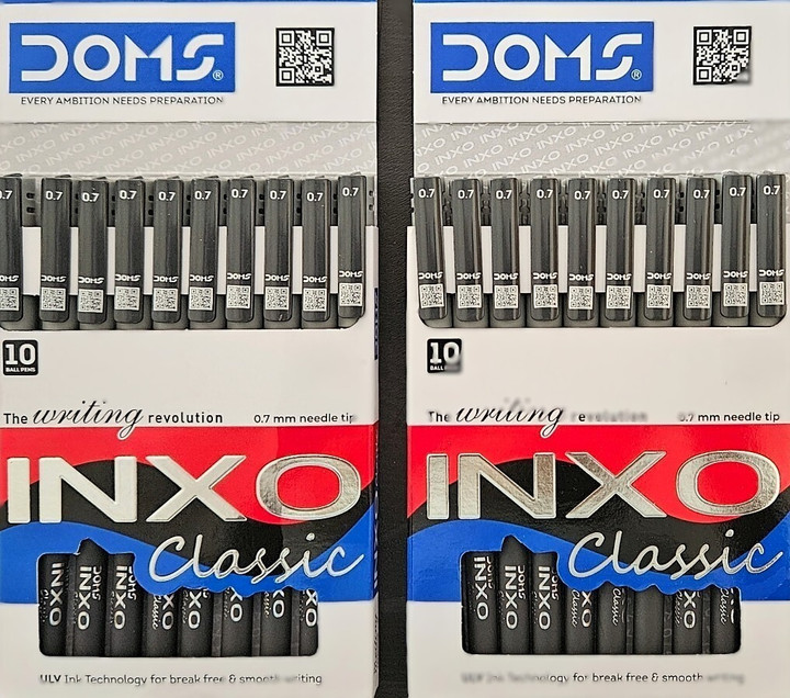 DOMS INXO CLASSIC | Ink Black | 0.7mm | ULV Ink Technology| NEEDLE TIP | Ball Pen (Pack of 10, Ink Color - Black)