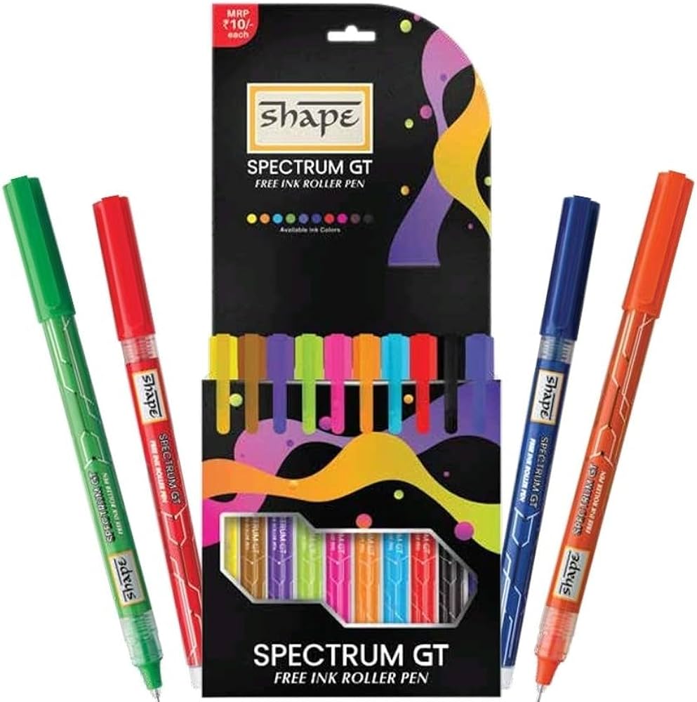 SHAPE Spectrum GT Free Ink Roller Pen (Pack of 10), assorted – Smooth Writing assorted Ink Pens with