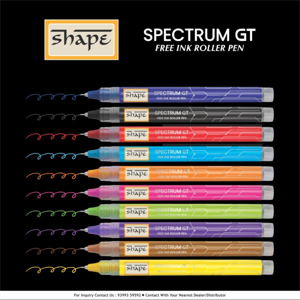 SHAPE Spectrum GT Free Ink Roller Pen (Pack of 10), assorted – Smooth Writing assorted Ink Pens with 2