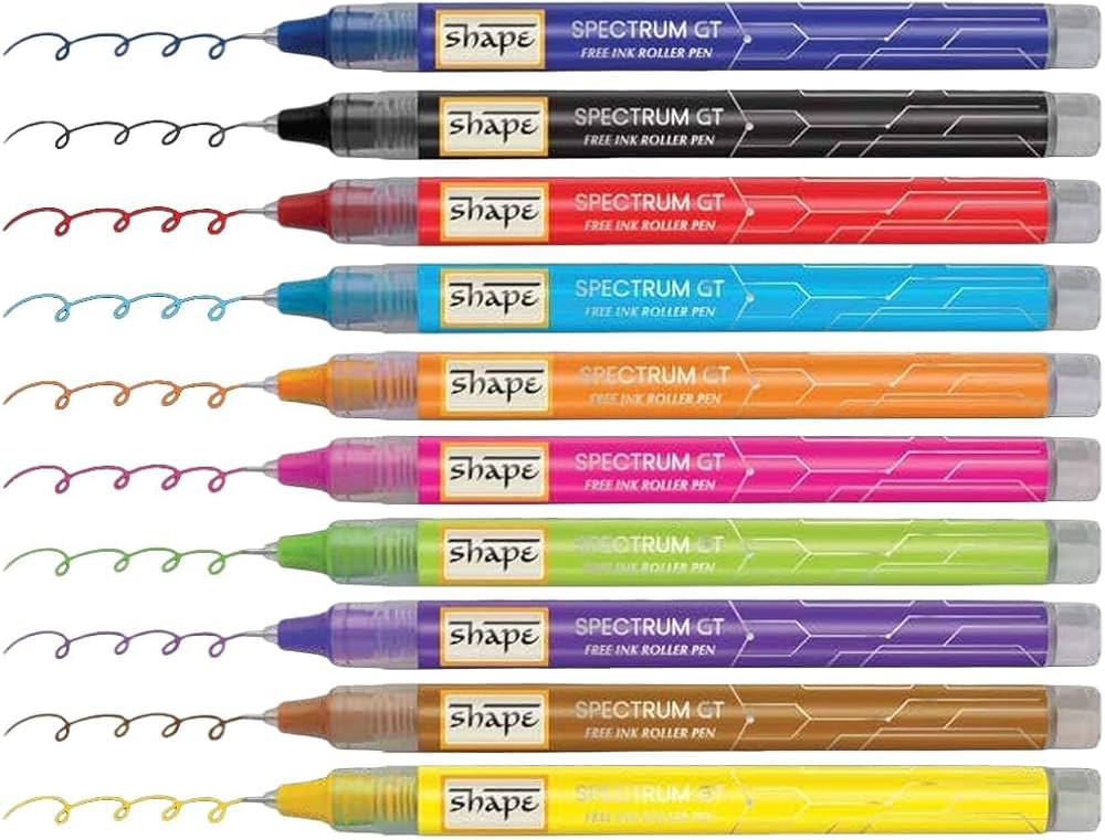 SHAPE Spectrum GT Free Ink Roller Pen (Pack of 10), assorted – Smooth Writing assorted Ink Pens with 3