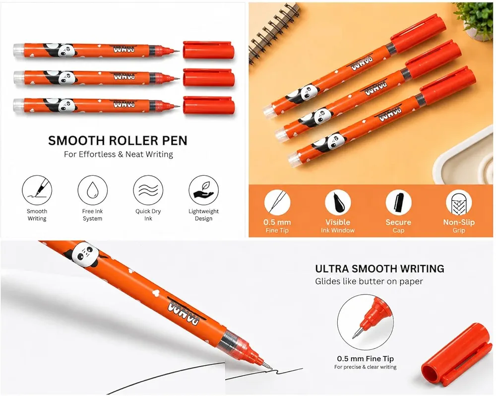 Figo Panda Liquid Roller pen (Pack of 10) (Red)