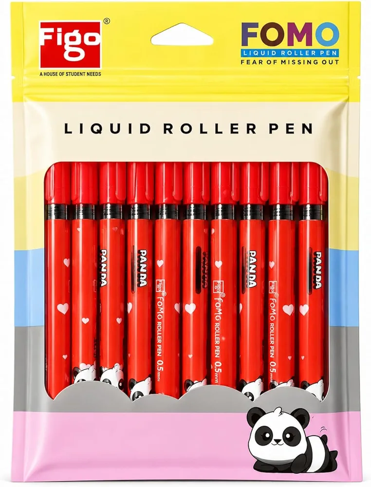 Figo Panda Liquid Roller pen (Pack of 10) (Red) 3