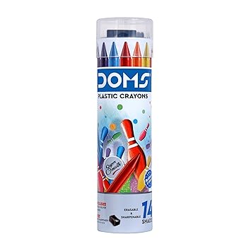 Doms 14 Shades Erasable Plastic Crayons Round Tin Box|Smooth&Even Shading|Bright&Playful Colors|Free Sharpner Inside|Non-Toxic&Safe for Childrens|Pack of 1|Multicolor