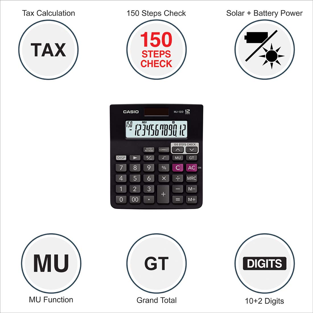 Casio MJ-12D 150 Steps Check and Correct Desktop Financial Calculator, Black 3