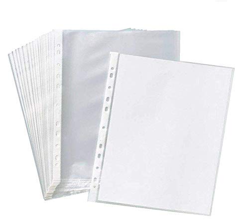 PROTECTOR SHEET Pack of 50 Heavy Duty 200 Micron A4 Size Transparent Document Sleeves, Leaf Sheet Clear Certificates, Waterproof Sheet Protectors 11 Holes Punched Ring Files Folder 7