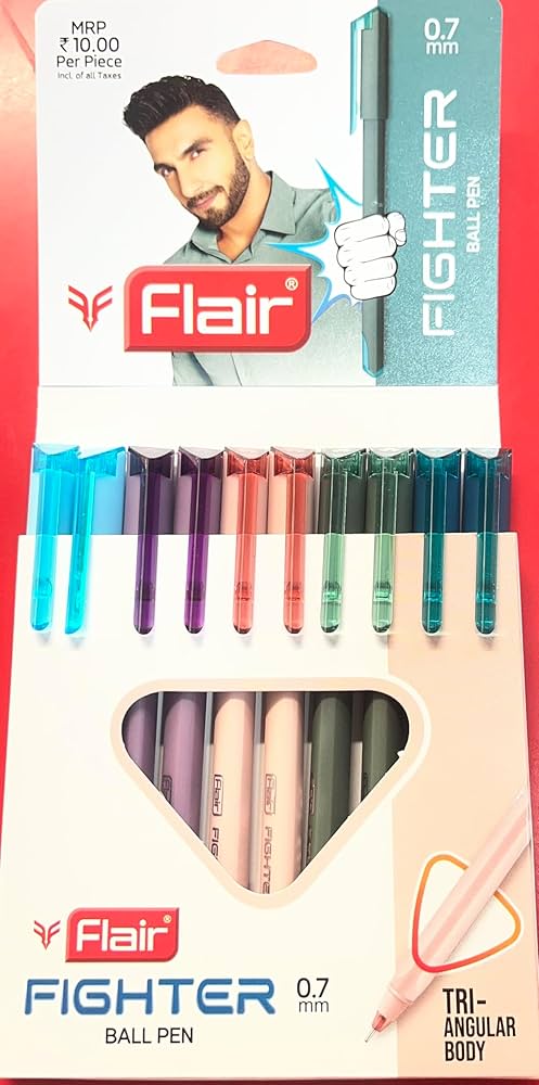 FLAIR FIGHTER 0.7mm Ballpen-Blue Ink- Pack of 10| Lightweight, Sleek Body, Comfortable Grip, Low-Viscosity Ink For Smudge Free Smooth & Long Writing| For Daily Writing Use 2