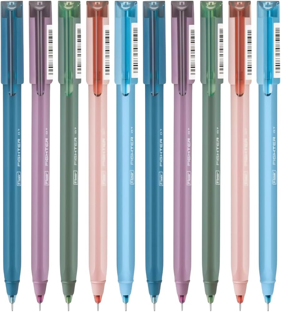 FLAIR FIGHTER 0.7mm Ballpen-Blue Ink- Pack of 10| Lightweight, Sleek Body, Comfortable Grip, Low-Viscosity Ink For Smudge Free Smooth & Long Writing| For Daily Writing Use 4