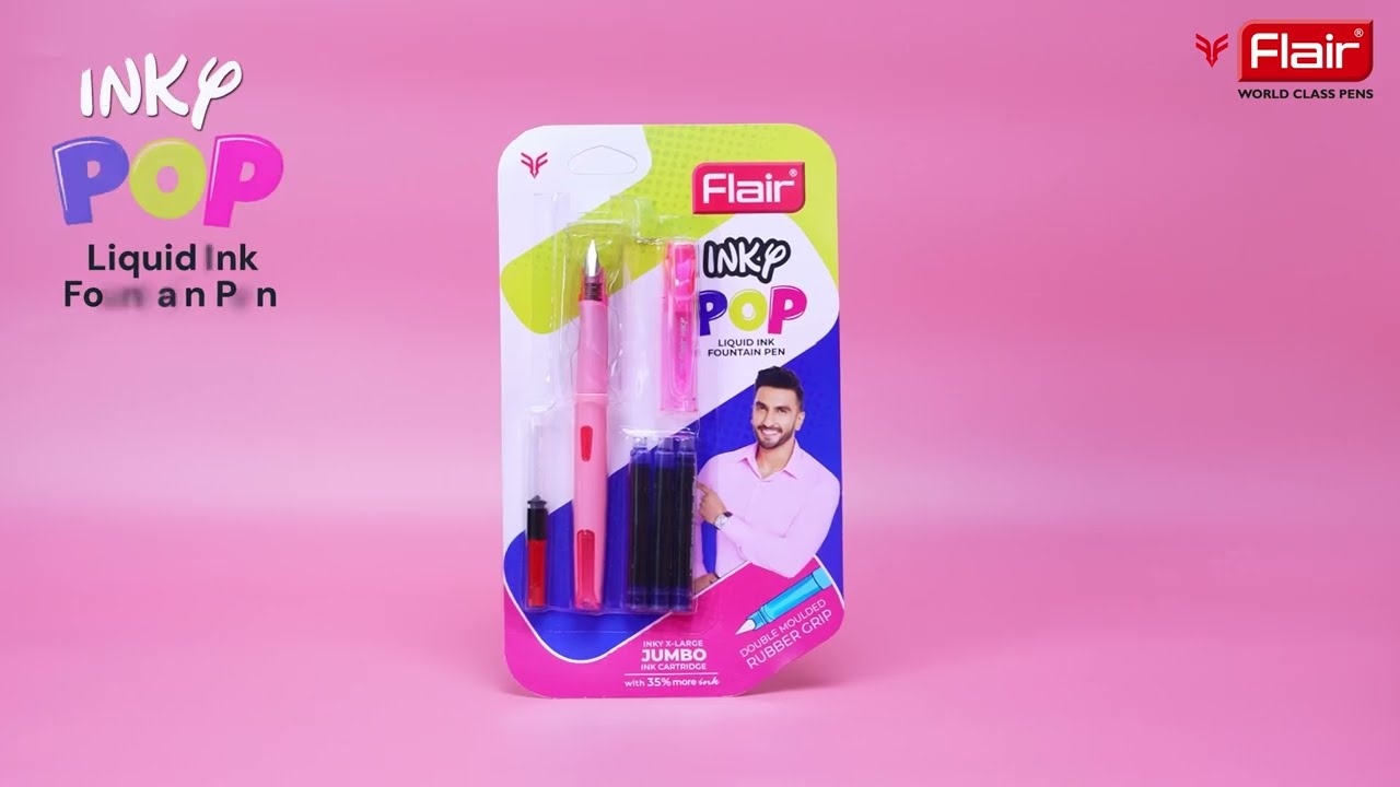 Flair | Fountain Pen | Inky-Grip | with 2 Jumbo Blue Ink Cartridges pack of 1 set 3