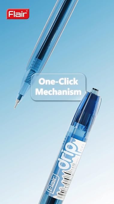 Flair DRIP Retractable/Click Gel Pen- Blue Ink- Pack of 10 | 0.6mm Twin Ball Spring Tip | Smooth Ink Flow For Effortless Writing | Sleek Translucent Design | Lightweight, Long Lasting & Refillable 4