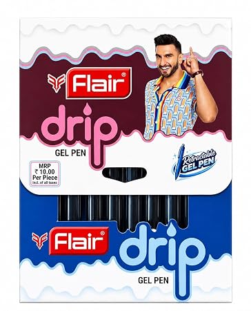 Flair DRIP Retractable/Click Gel Pen- Blue Ink- Pack of 10 | 0.6mm Twin Ball Spring Tip | Smooth Ink Flow For Effortless Writing | Sleek Translucent Design | Lightweight, Long Lasting & Refillable 2