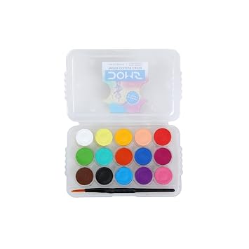 DOMS Non-Toxic 15mm Water Colour Cake Set with Paint Brush and Plastic Case (15 Assorted Shades x 10 Set) (DM7939P10)