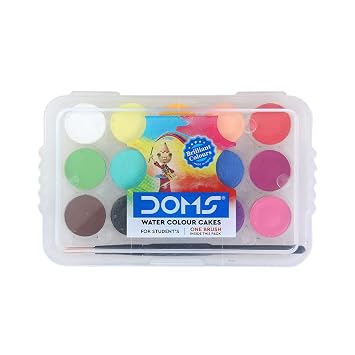 DOMS Non-Toxic 15mm Water Colour Cake Set with Paint Brush and Plastic Case (15 Assorted Shades x 10 Set) (DM7939P10) 3