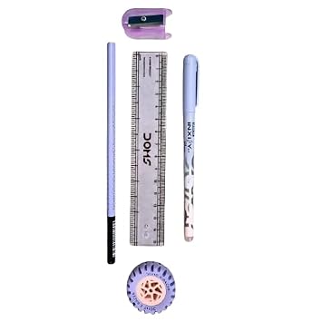 Doms All The Best Stationery Kit| Includes 1 Each- Inxify Plus Ballpen Blue Ink, 15 Cm. Scale, Triangular Extra Dark Wooden Pencil, Long Point Sharpener & Tyre Shape Eraser| For Daily Use| Pack of 10 5