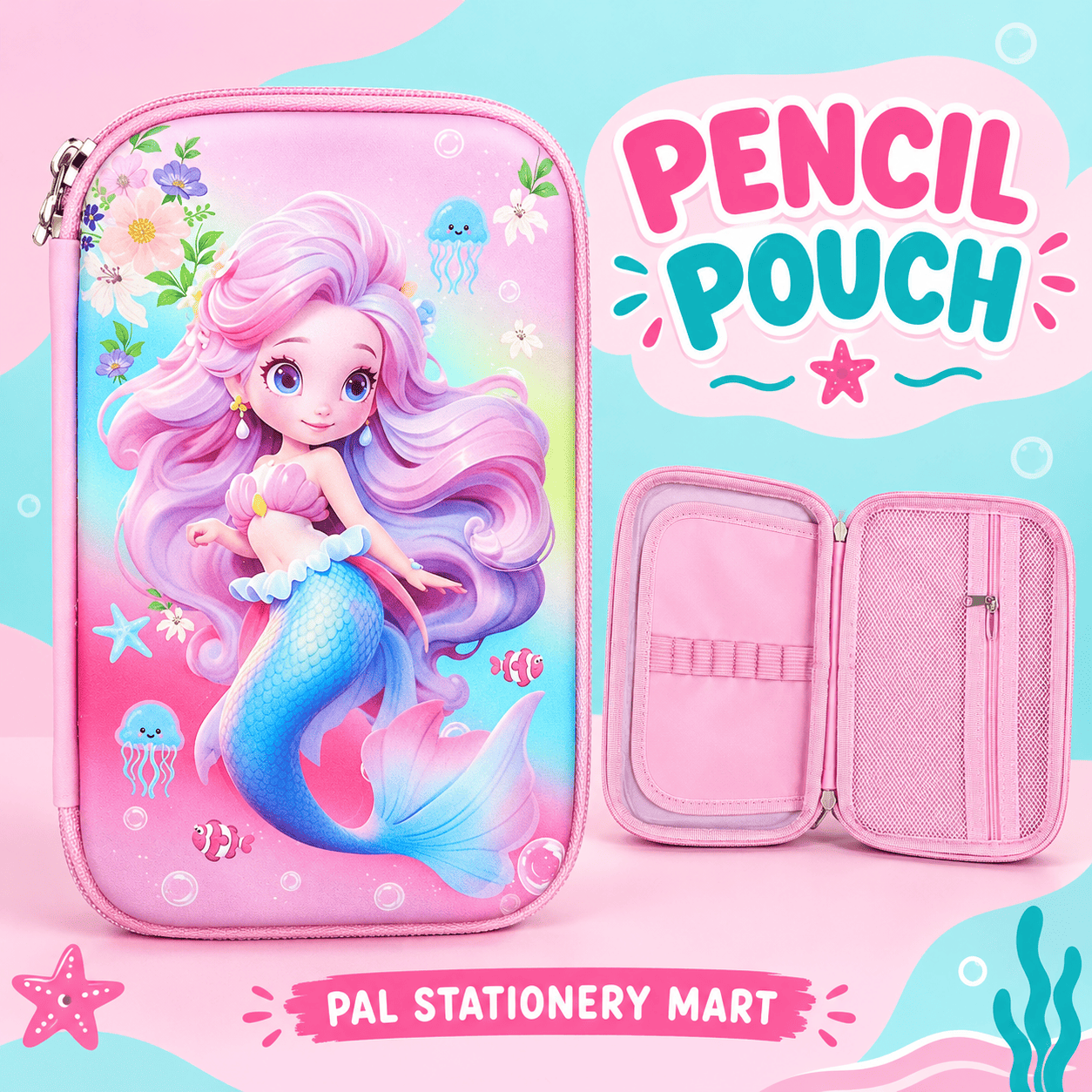 M2K HUB® 3D Space EVA Pencil Stationery Pouch Compartment Case for Kids Large Capacity Premium Stylish Stationery Box (Big Pink Pouch)